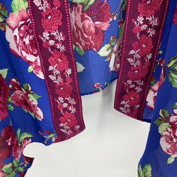 Pioneer Kimono Blue Floral Print Embroidered Open Front - Picture 7 of 10